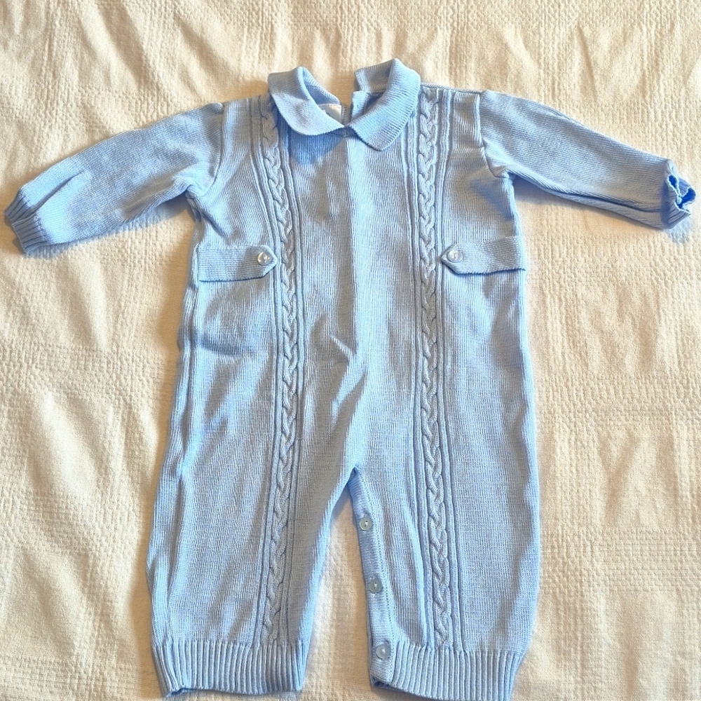 Strausburg boys size 3 months fine knit 100% cotton romper EUC